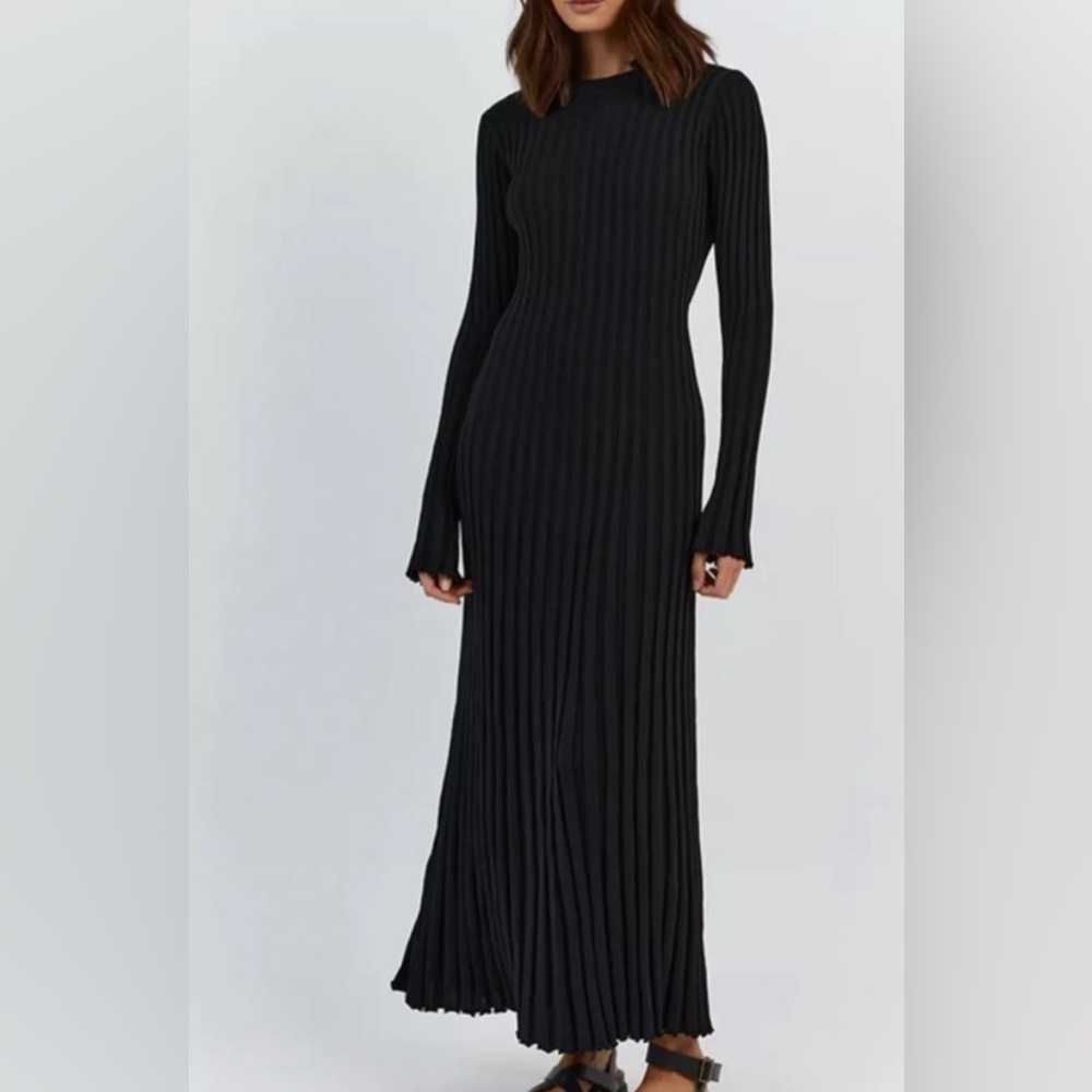 DISSH ADA Black Ribbed Maxi Dress, S